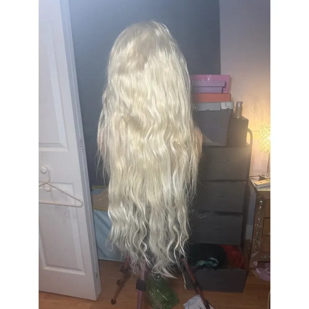 Human Hair Wig 13x6 Lace Front Platinum Blonde Long Wavy